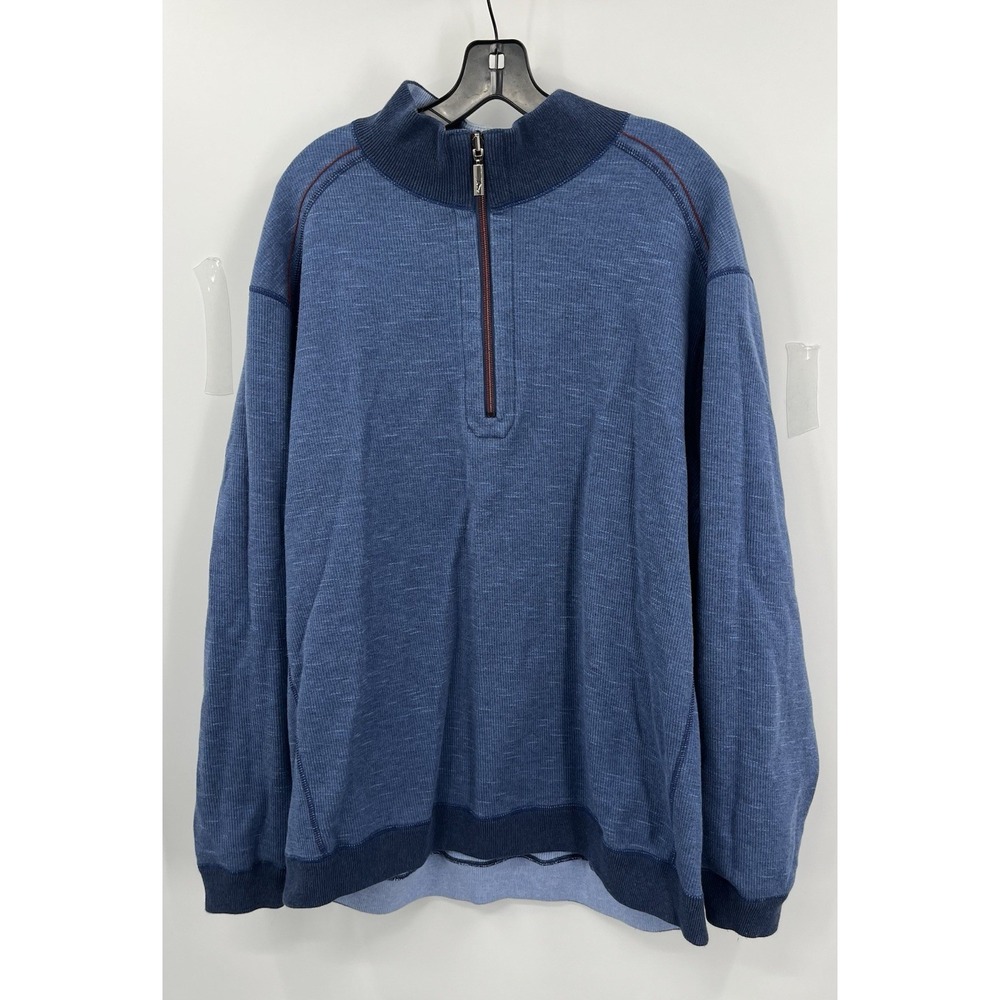 Tommy‎ Bahama 1/4 Zip Sweater Pullover Mens 2XL Blue Long Sleeve Reversible BLUE